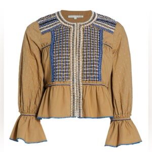 VERONICA BEARD
Mckenzie Bead-embellished Cropped Peplum Jacket -camel/sz XS